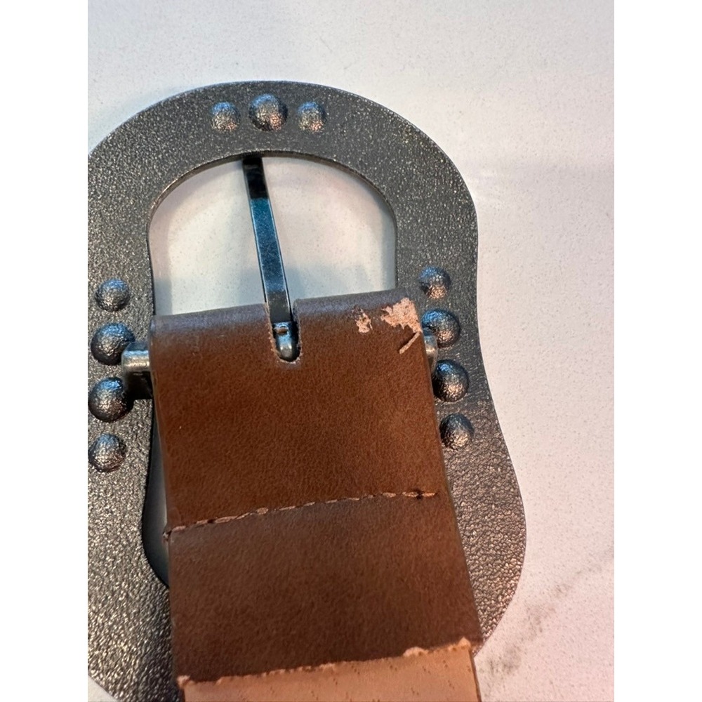 Womens Brown‎ Western Studded Belt Rhinestone Buckle Silver Studs Faux Leather - Picture 6 of 7
